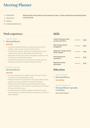Meeting Planner Resume Sample and Template