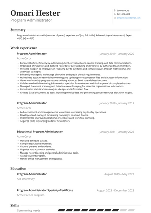 Program Administrator Resume Sample and Template