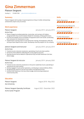 Platoon Sergeant Resume Sample and Template