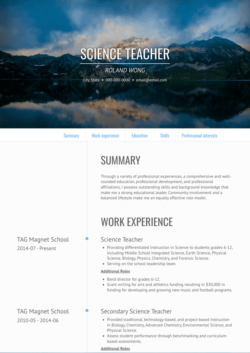 Science Teacher Resume Sample and Template