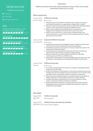 Fulfillment Associate Resume Sample and Template