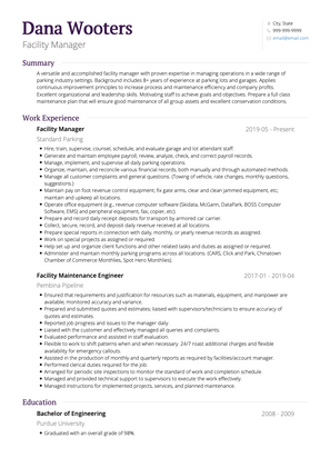 Facility Manager CV Example and Template