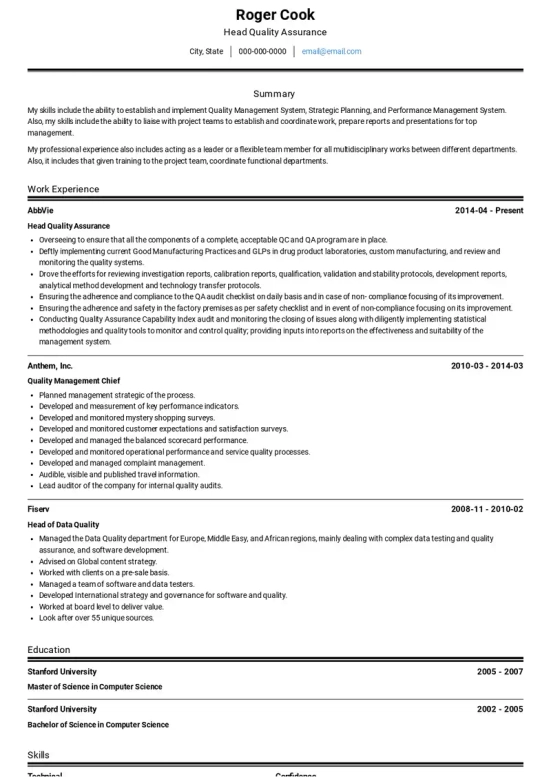 quality assurance resume skills