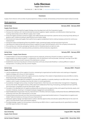 Supply Chain Director Resume Sample and Template