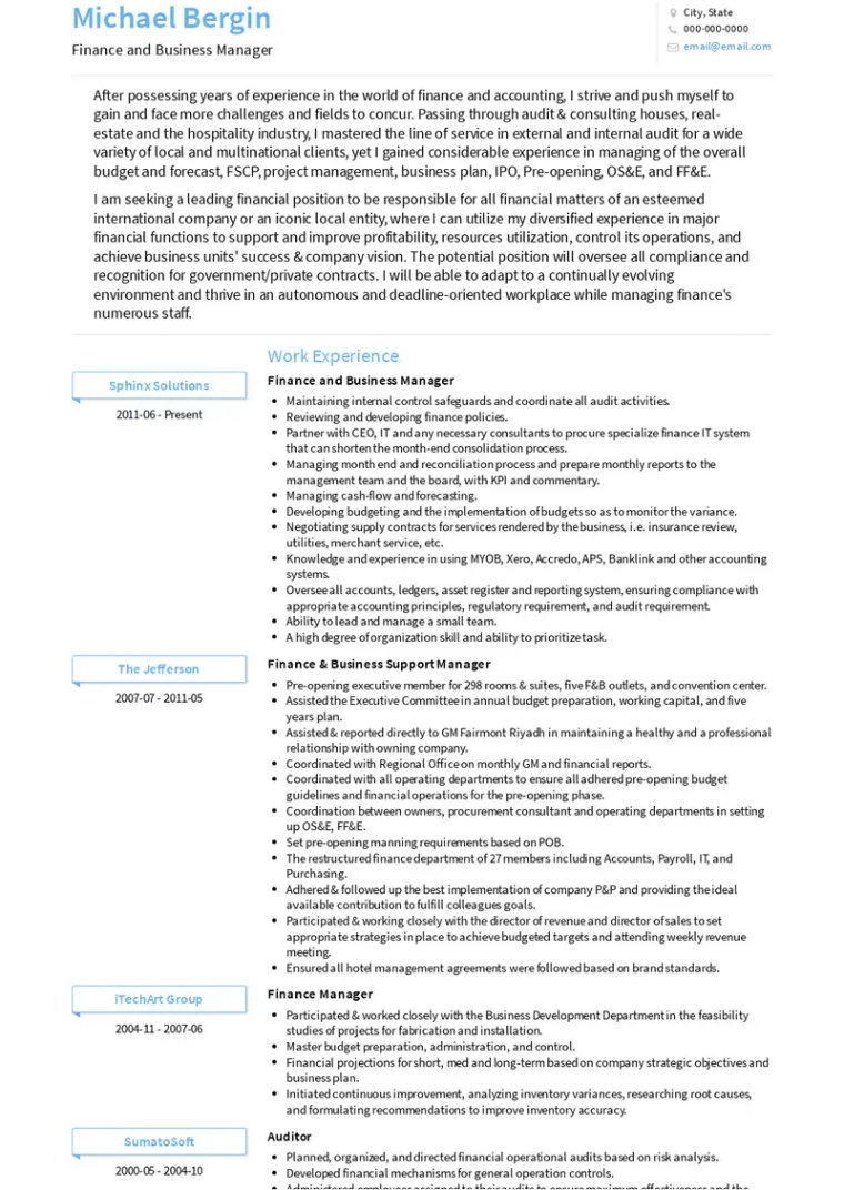 senior finance manager cv