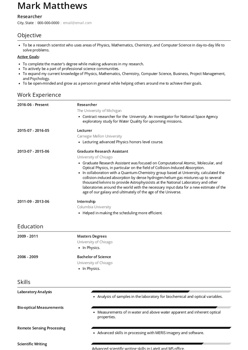 Researcher Resume Sample and Template