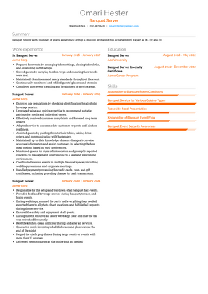 Banquet Server Resume Sample and Template