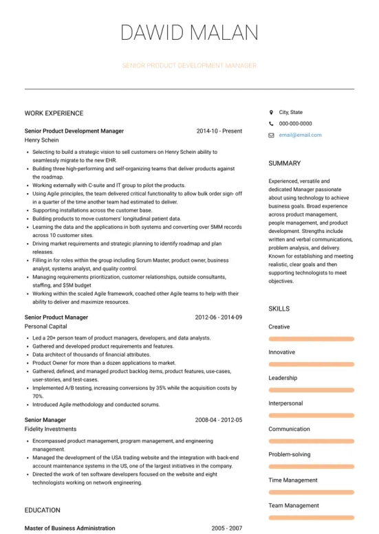 product development resume skills