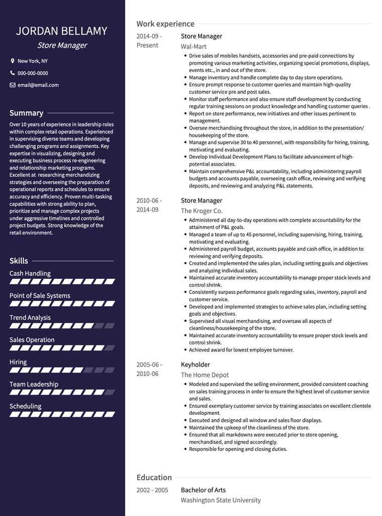 Retail resume example