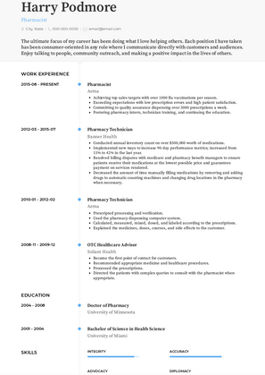 Pharmacist Resume Sample and Template