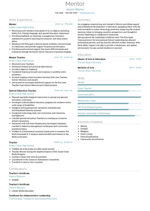 Mentor Resume Sample and Template