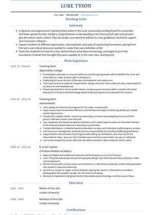 Teaching Artist Resume Sample and Template