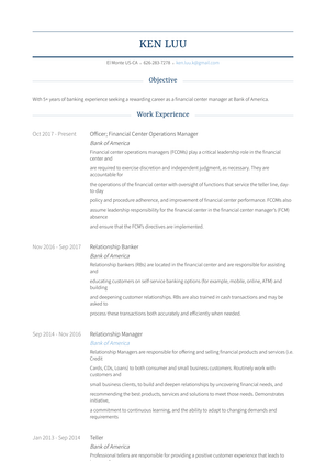 Personal Banker Resume Sample and Template