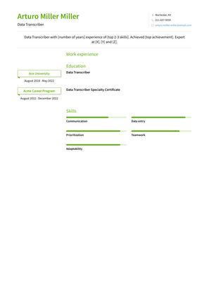 Data Transcriber Resume Sample and Template