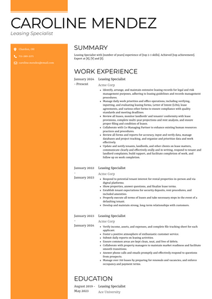 Leasing Specialist Resume Sample and Template