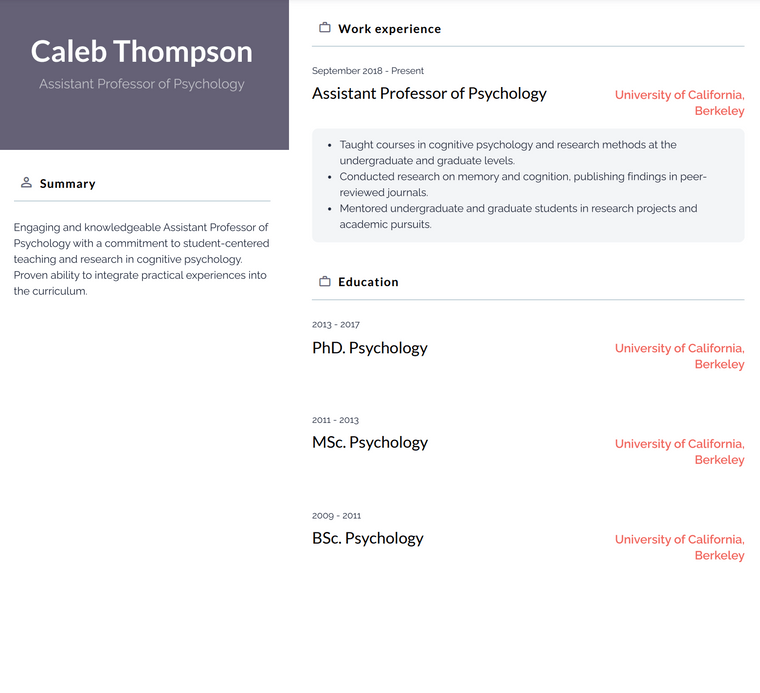 Academic CV Template - Nevis