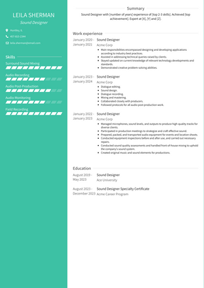 Sound Designer Resume Sample and Template