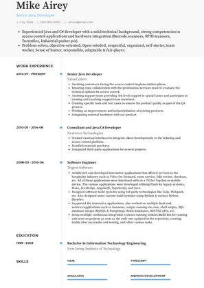 Senior Java Developer Resume Sample and Template