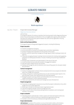 Project Administrator/Manager Resume Sample and Template