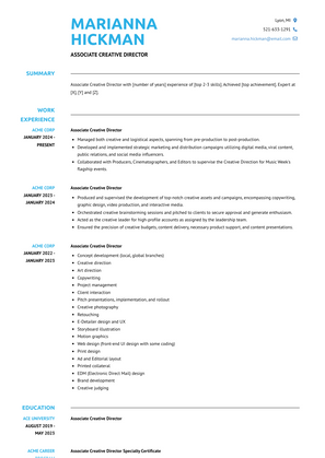 Associate Creative Director Resume Sample and Template