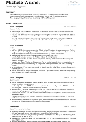 Senior QA Engineer Resume Sample and Template