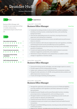 Business Office Manager Resume Sample and Template