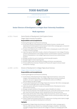 Senior Director Of Development, Earth Systems Science Resume Sample and Template