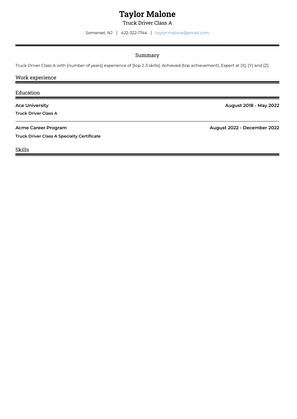 Truck Driver Class A Resume Sample and Template