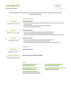 Chemical Technician Resume Sample and Template