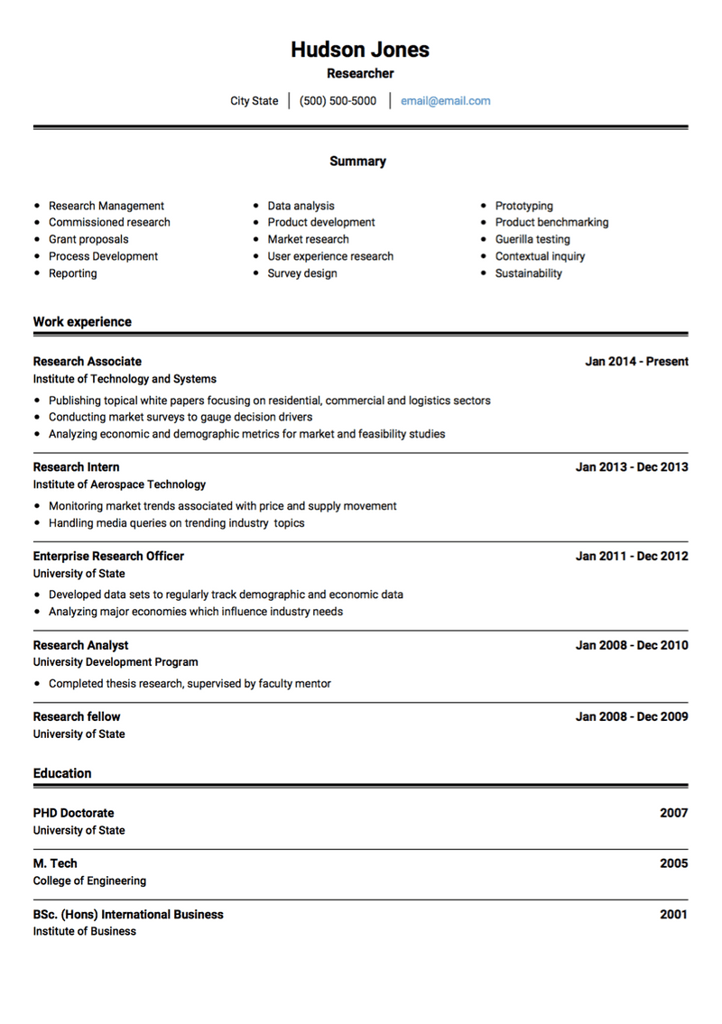 Research CV Example and Template