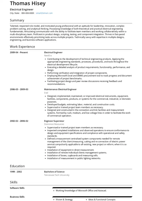 electrical resume skills