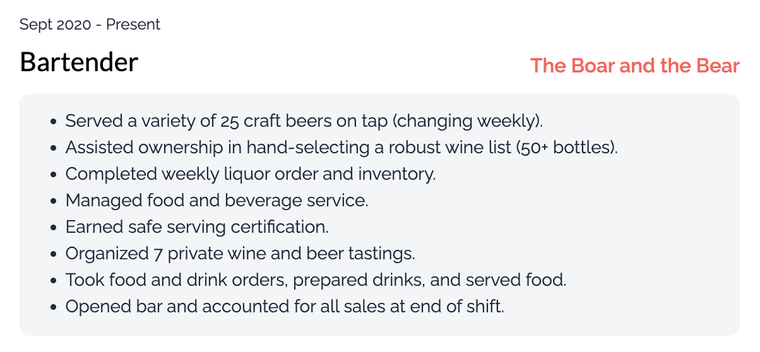 Bartender job description example