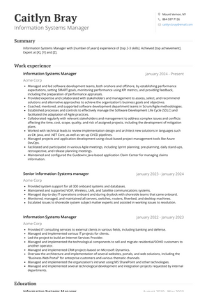 Information Systems Manager Resume Sample and Template