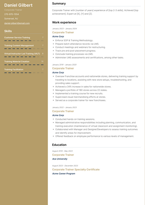 Corporate Trainer Resume Sample and Template