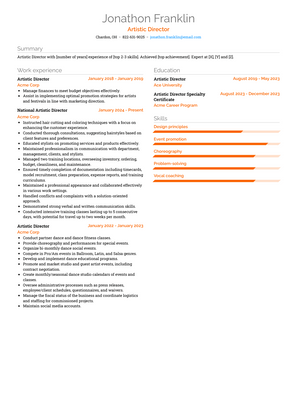 Artistic Director Resume Sample and Template
