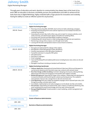 Digital Marketing Manager Resume Sample and Template