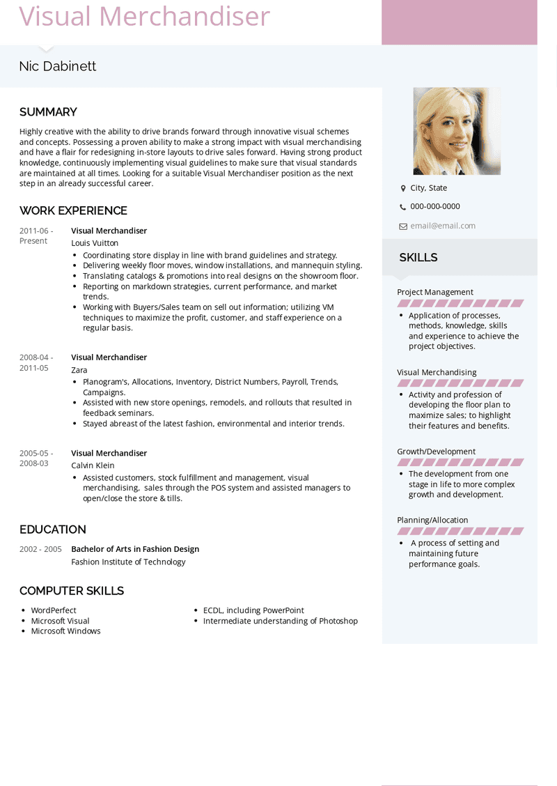 Visual Merchandiser Resume Sample and Template