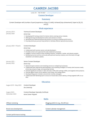 Content Developer Resume Sample and Template