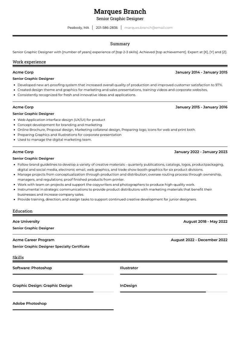 Senior Graphic Designer Resume Sample and Template