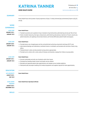 Home Health Nurse Resume Sample and Template