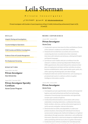 Private Investigator Resume Sample and Template