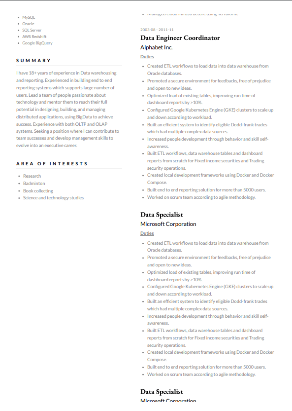 combination two page resume format page 2