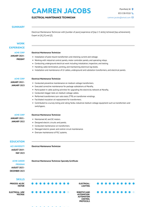 Electrical Maintenance Technician Resume Sample and Template