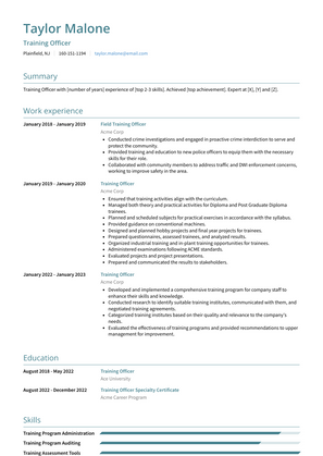 Training Officer Resume Sample and Template