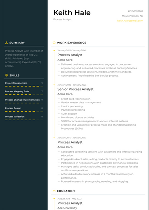 Process Analyst Resume Sample and Template