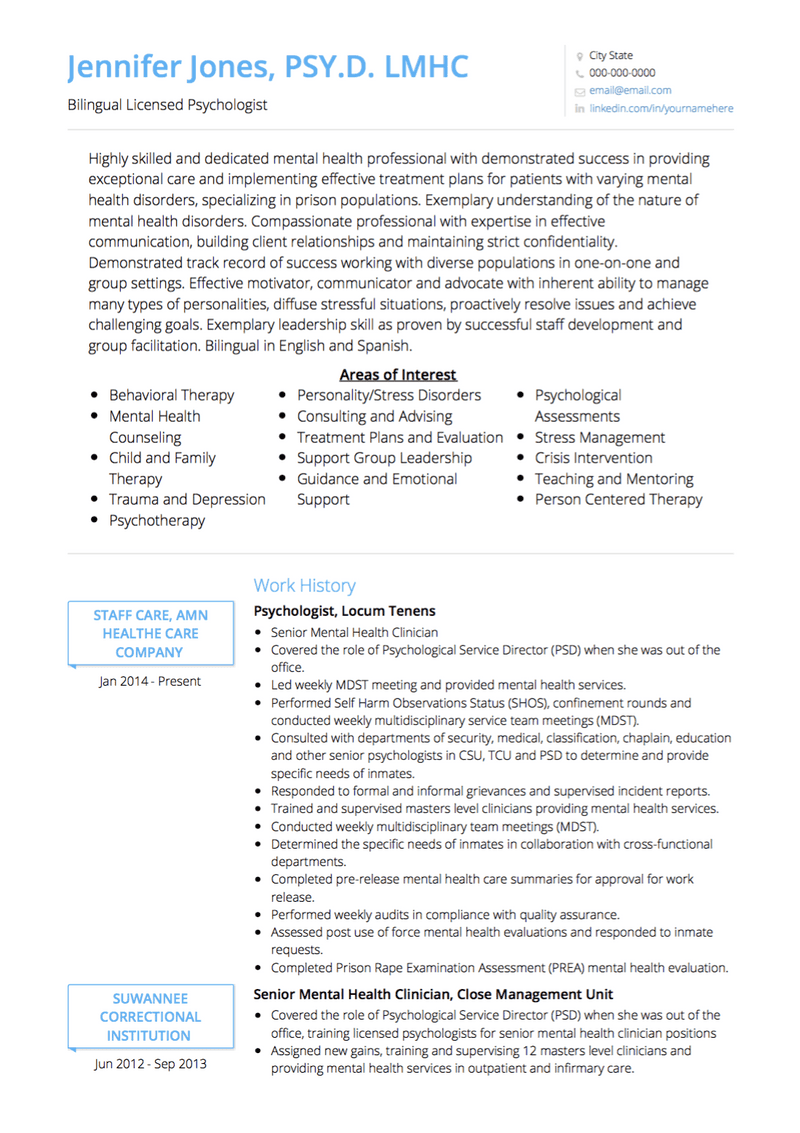 psychology graduate resume example