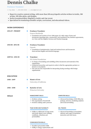 Freelance Translator Resume Sample and Template