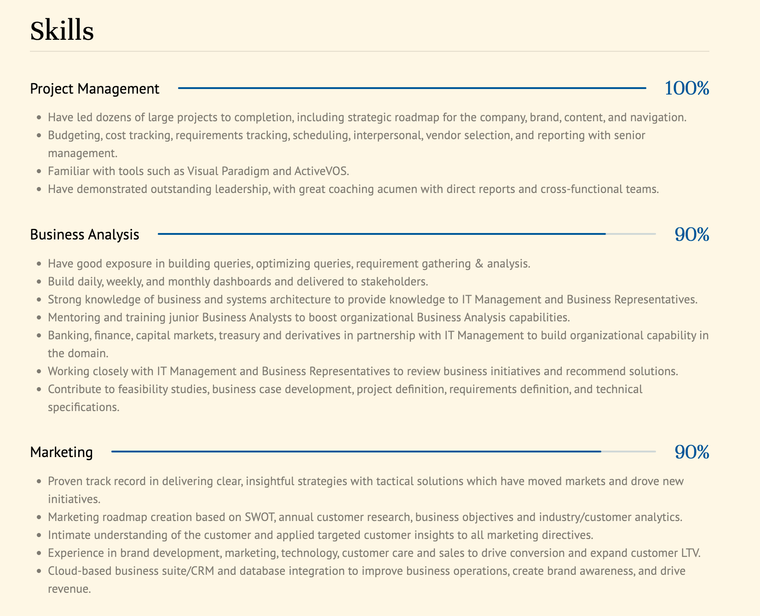 Strength Ratings in soft skills for resume section