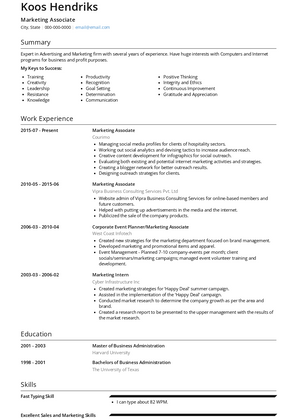 Marketing Associate Resume Sample and Template