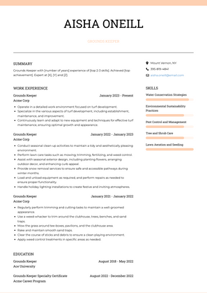 Grounds Keeper Resume Sample and Template